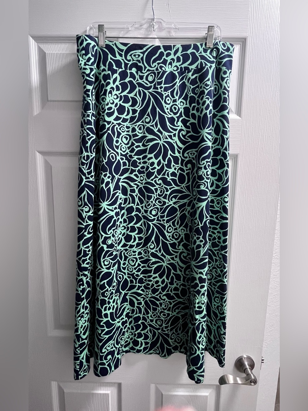 Talbots Navy and Mint Green Floral Skirt